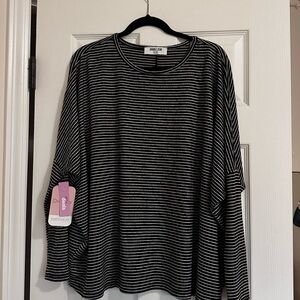 Dress Up Black and White Striped Long Sleeve Top